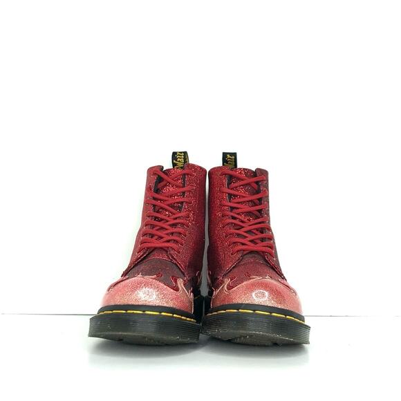 Dr Martens Pascal Flame Red Glitter Ankle Boots Women’s 5 Shoes - Picture 10 of 13